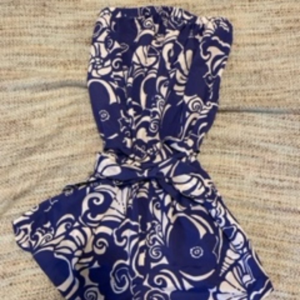 Lilly Pulitzer Blue and White Strapless Romper